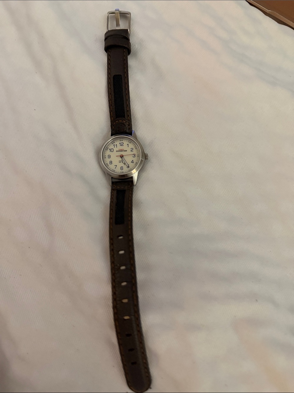 Timex Women's Watch with Brown Leather Strap and White Dial